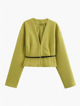 V-Neck Slim Belted Blazer